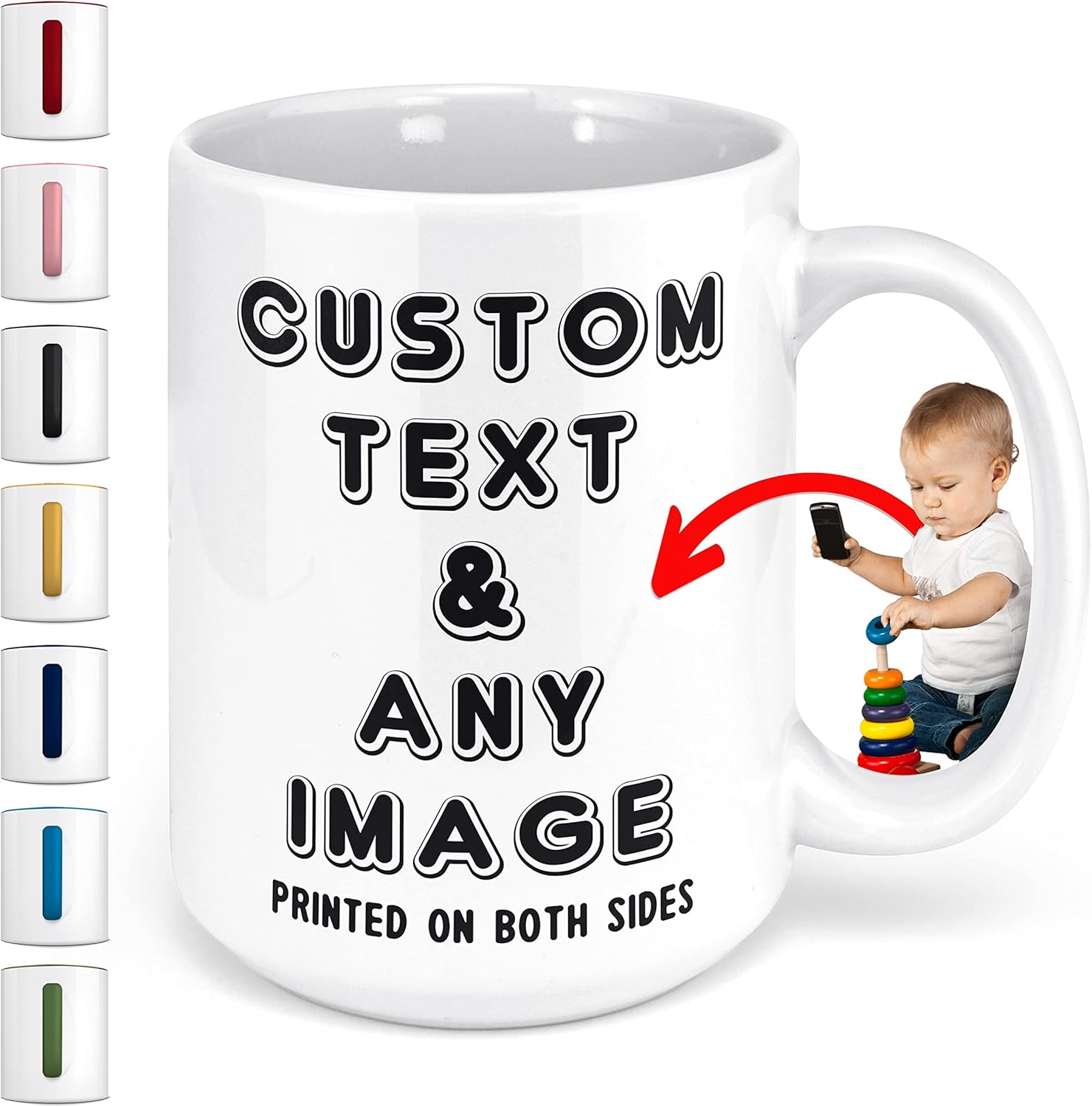Custom Photo Coffee Mugs, 11 Oz or 15 oz, Personalized Mugs with Picture, Text, Name - Photo Gifts, Custom Mugs with Pictures, Taza Personalizadas, White