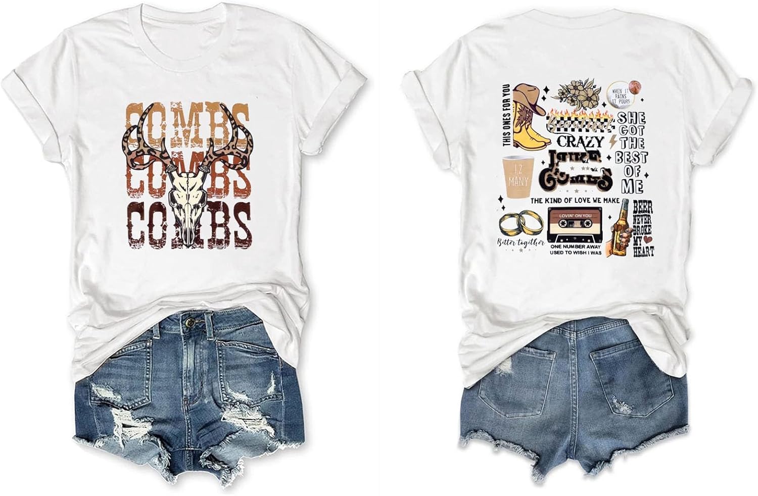 Retro Steer Skull Western T-Shirts for Women Cowboy Vintage Graphic Tees Country Concert Shirt Western Retro Shirt