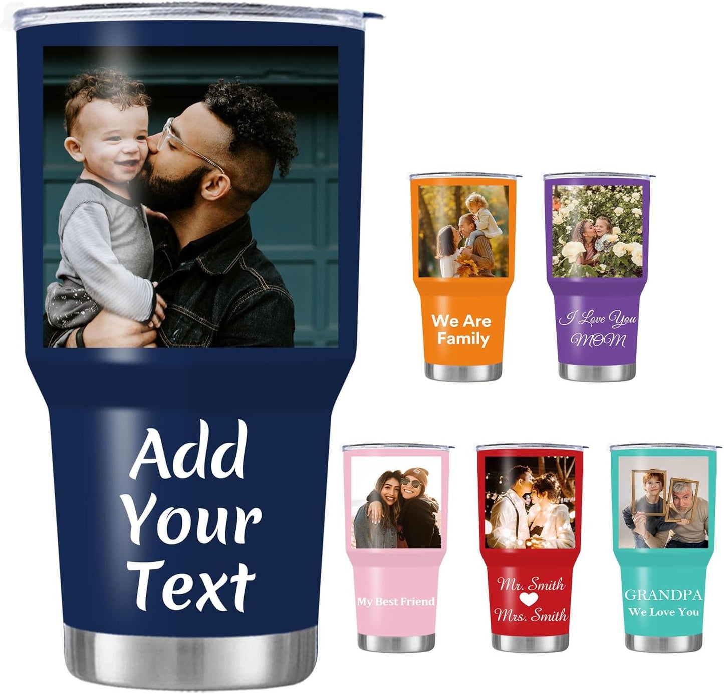 Personalized Tumbler with Picture, Name Photo Coffee Tumbler 20oz 30oz Insulated Stainless Steel Custom Mug Cup Gift for Men Women Dad Mom Birthday Fathers Day Mothers Day