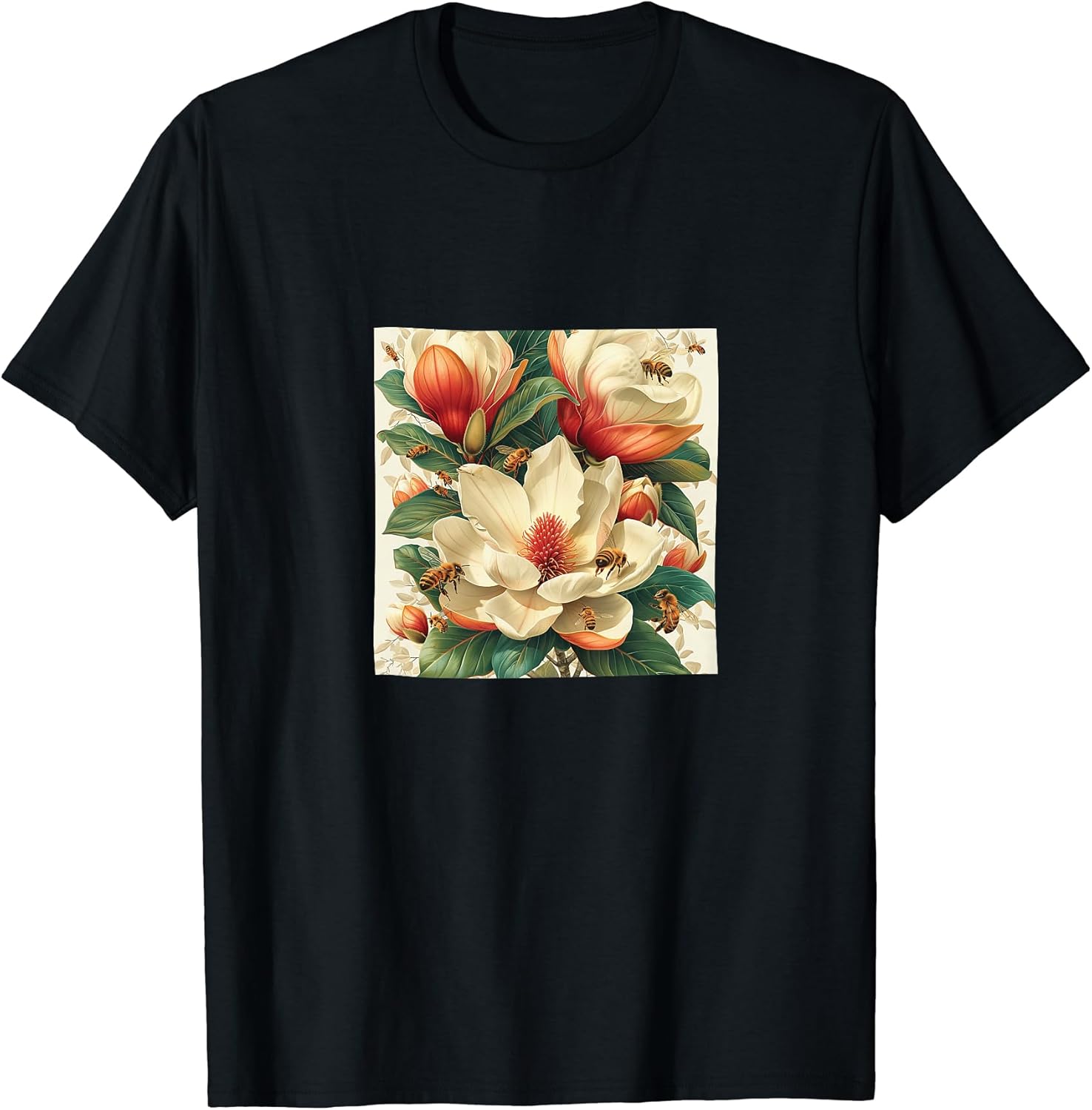 Magnolia Flower Blooming With Bees Around Merch