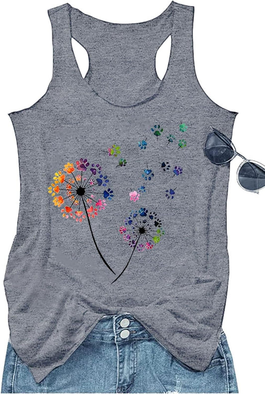 Boho Floral Racerback Tank Tops for Women American Flag Shirt Summer Sleeveless Graphic Tanks Vest Cute Mama Tank Cami