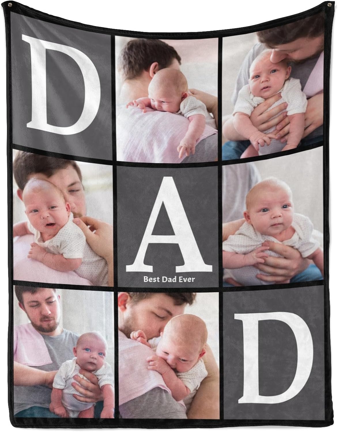 Custom Dad Blanket with 6 Photos, Personalized Picture Blankets for Father, Customizable Best Dad Ever Gifts for Father's Day Birthday, Made in USA