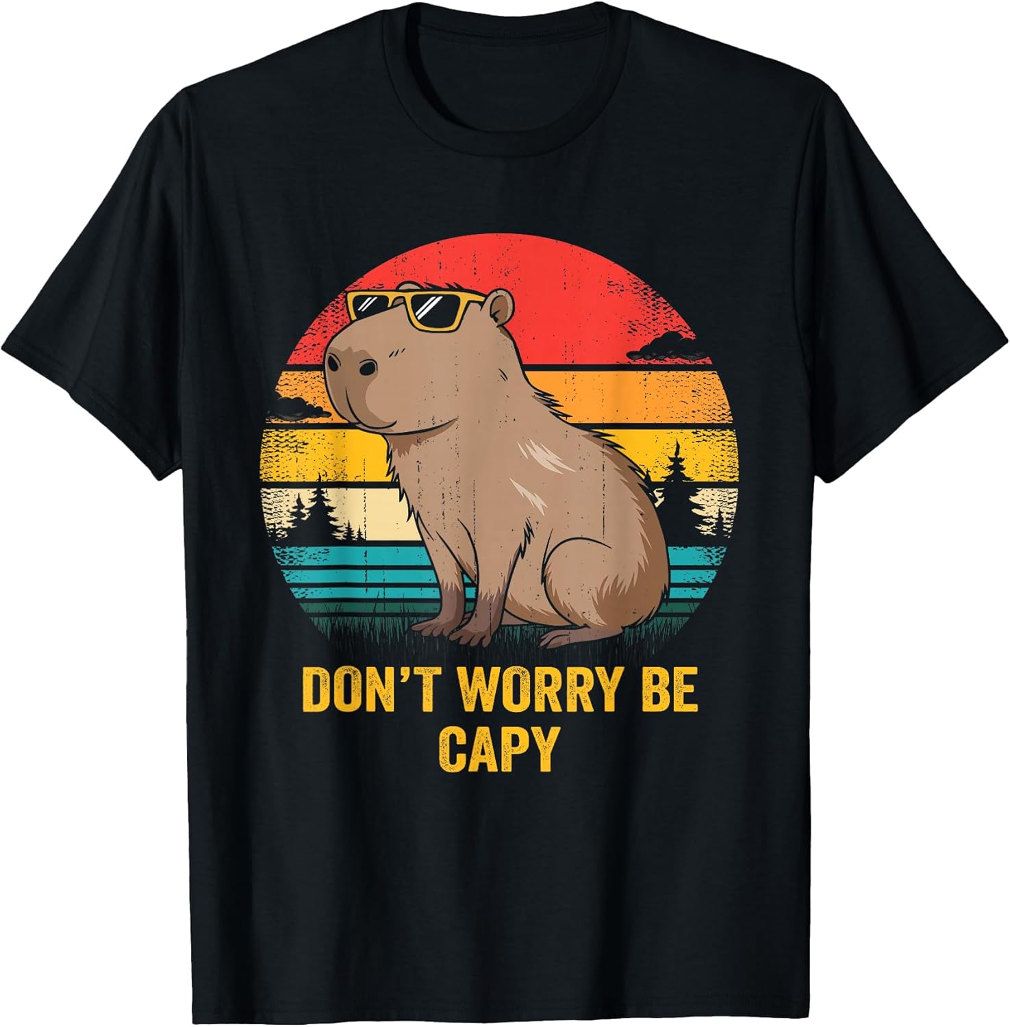 Retro Sunset Capybara Graphic Apparel