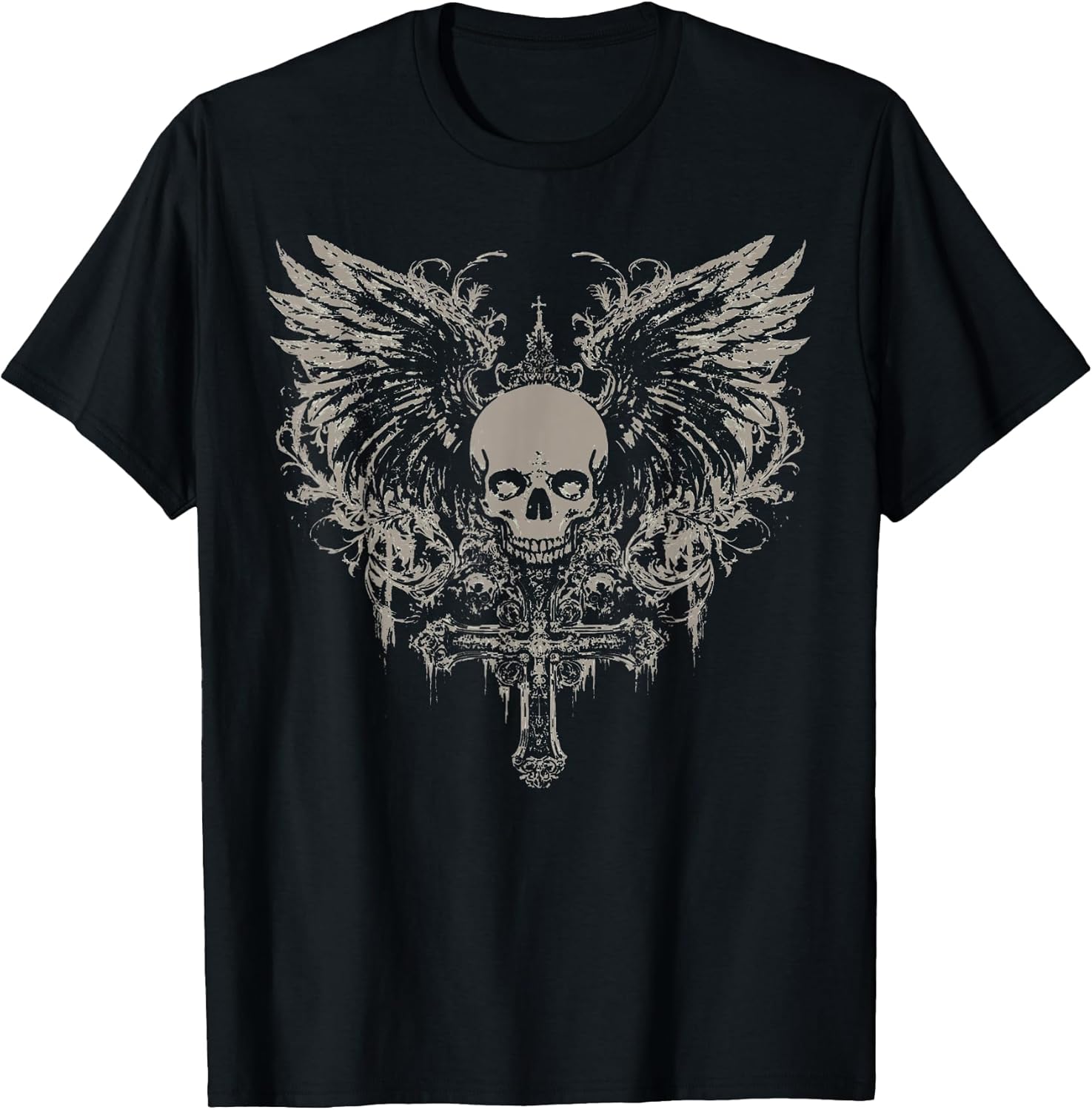 Skull Cross Y2K Goth Alt Grunge Gothic Emo Aesthetic Wings T-Shirt