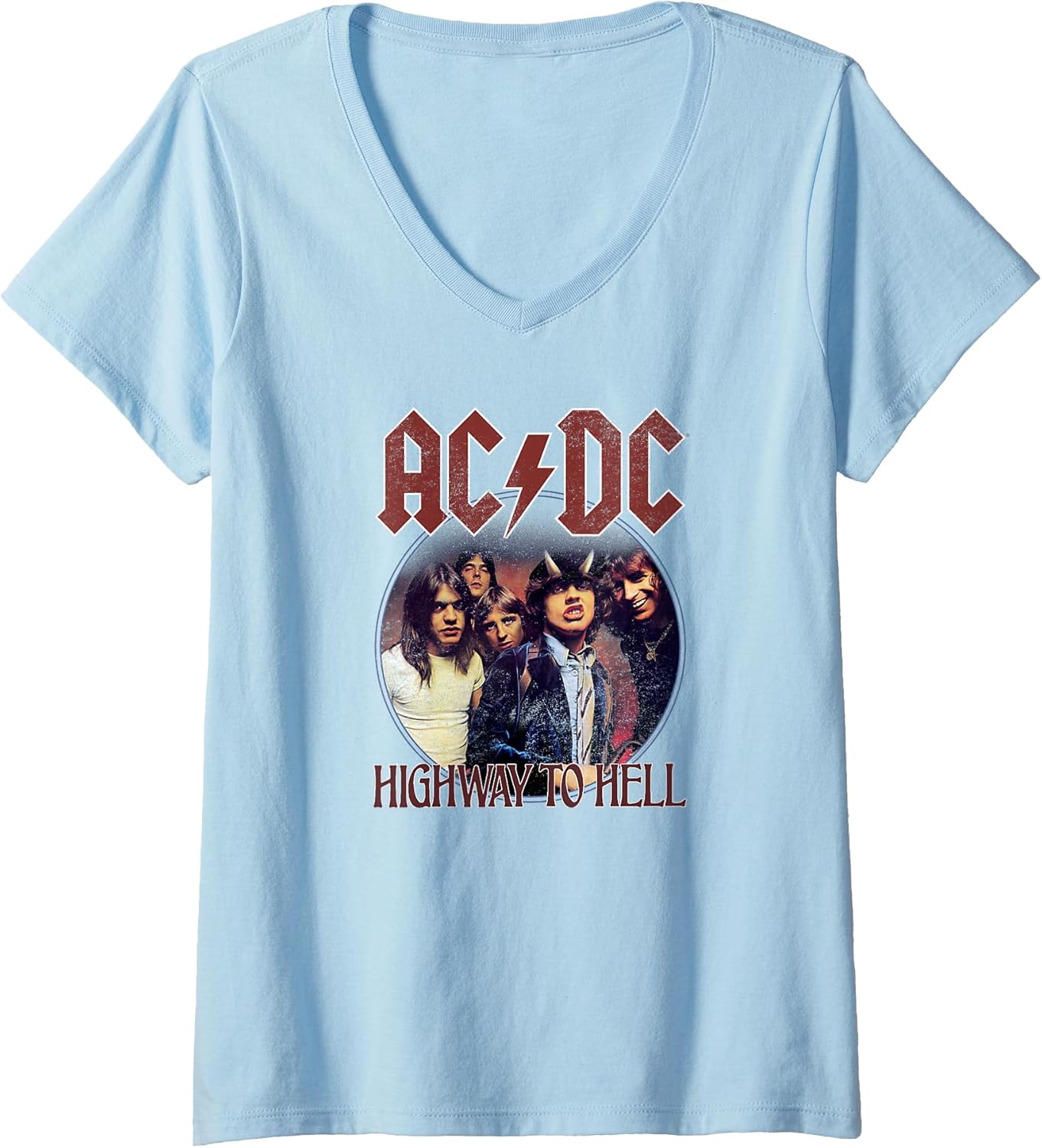 Womens Official AC/DC Rock Music Highway to Hell Circle Band Logo V-Neck T-Shirt