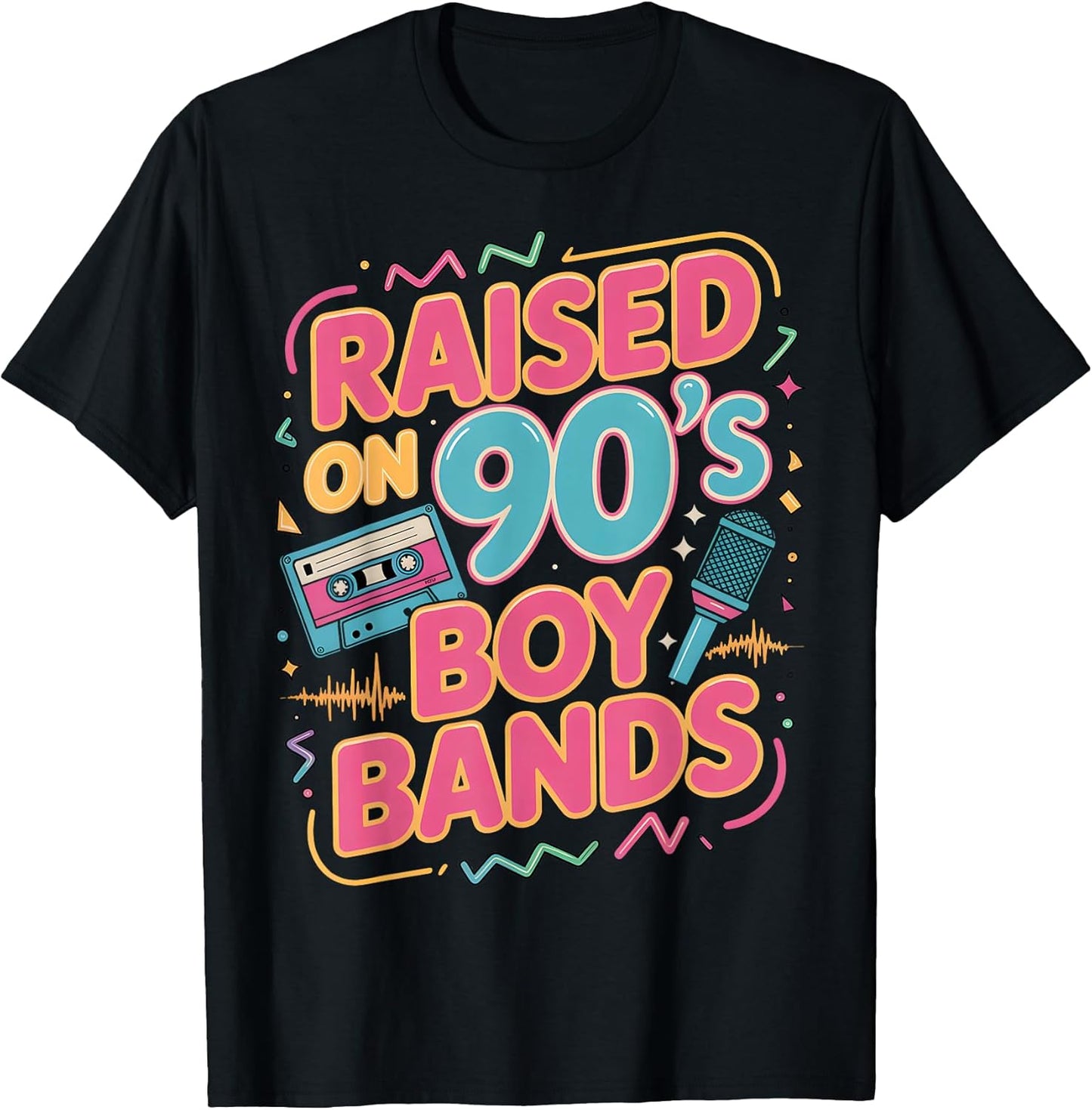 Raised On 90s Boy Band Retro Pop Music Cassette Microphone T-Shirt
