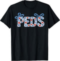 Retro Floral PEDS Nurse Coquette Bow Pediatric Nurse RN Crew T-Shirt