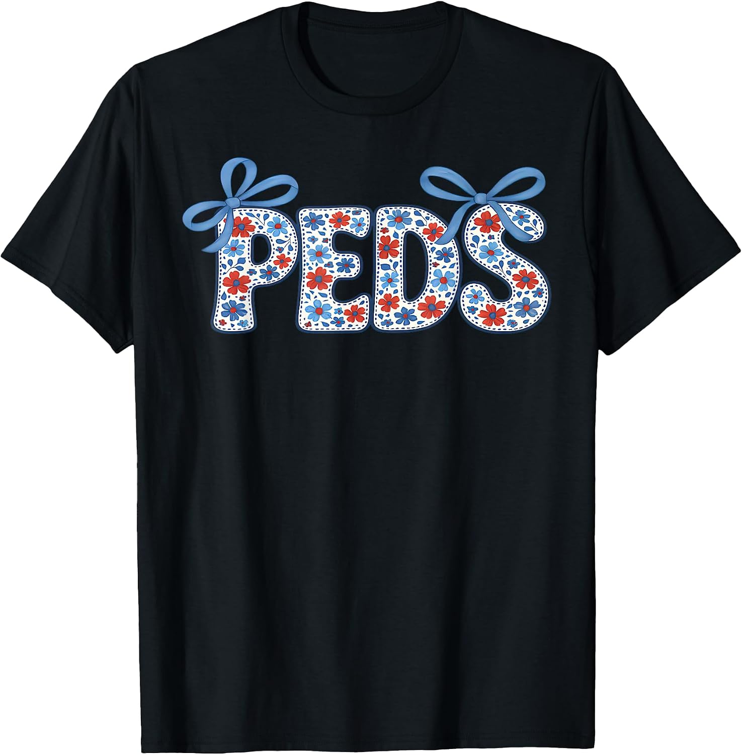 Retro Floral PEDS Nurse Coquette Bow Pediatric Nurse RN Crew T-Shirt