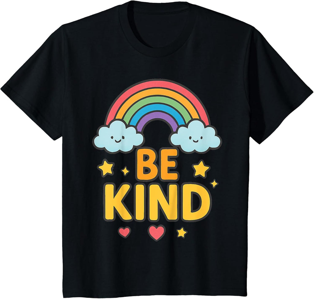 Kids Girls Be Kind Rainbow Motivational Message Colorful Positive T-Shirt