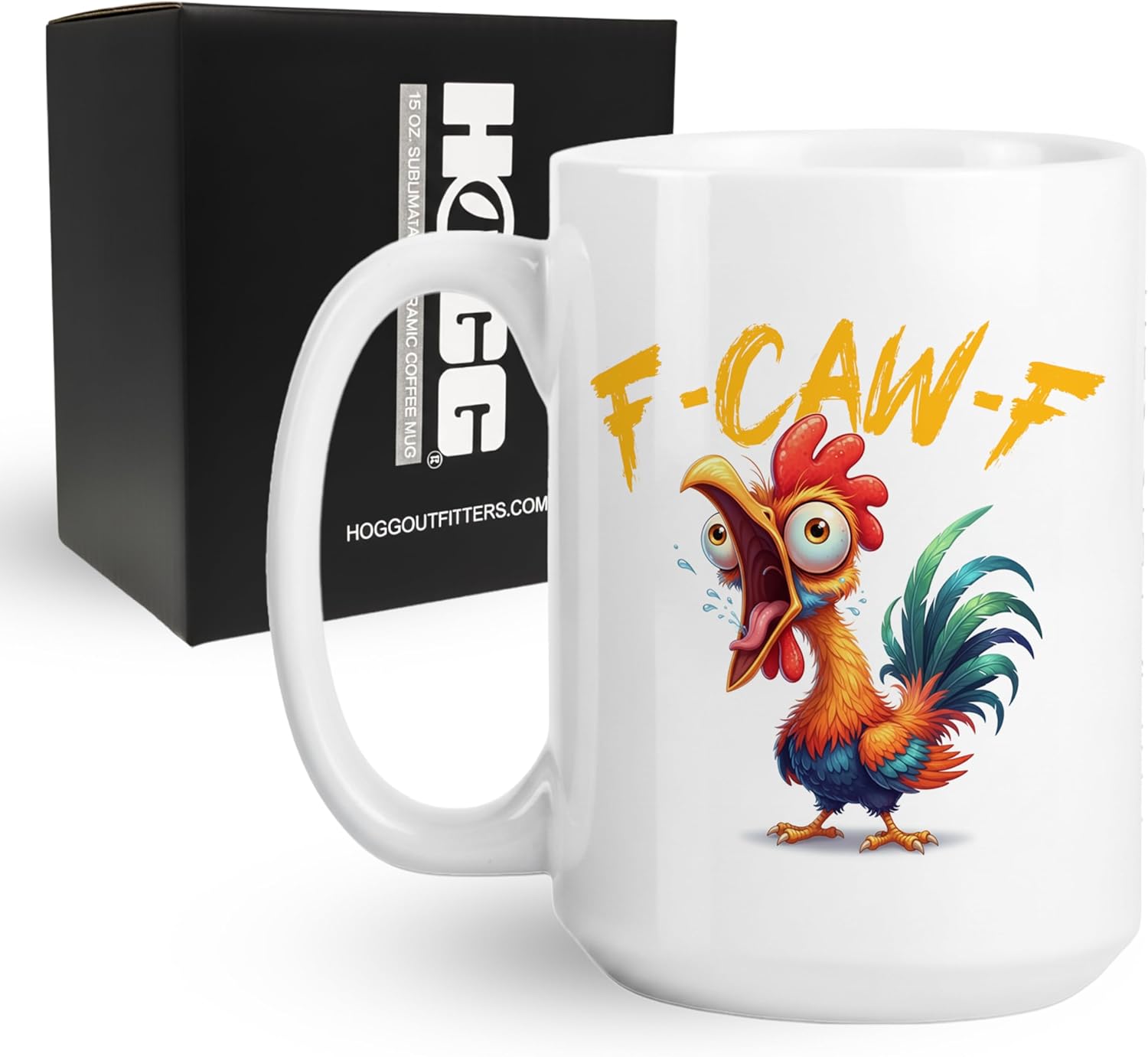 Hogg F-Caw-F Mug, 15 oz Ceramic Hidden Message Coffee Cup, F-Caw-F, F Caw F Mug, Funny Coffee Cups, Fcawf, Sassy Chicken, Adult White Elephant Christmas Gifts, Funny Birthday Gifts for Women