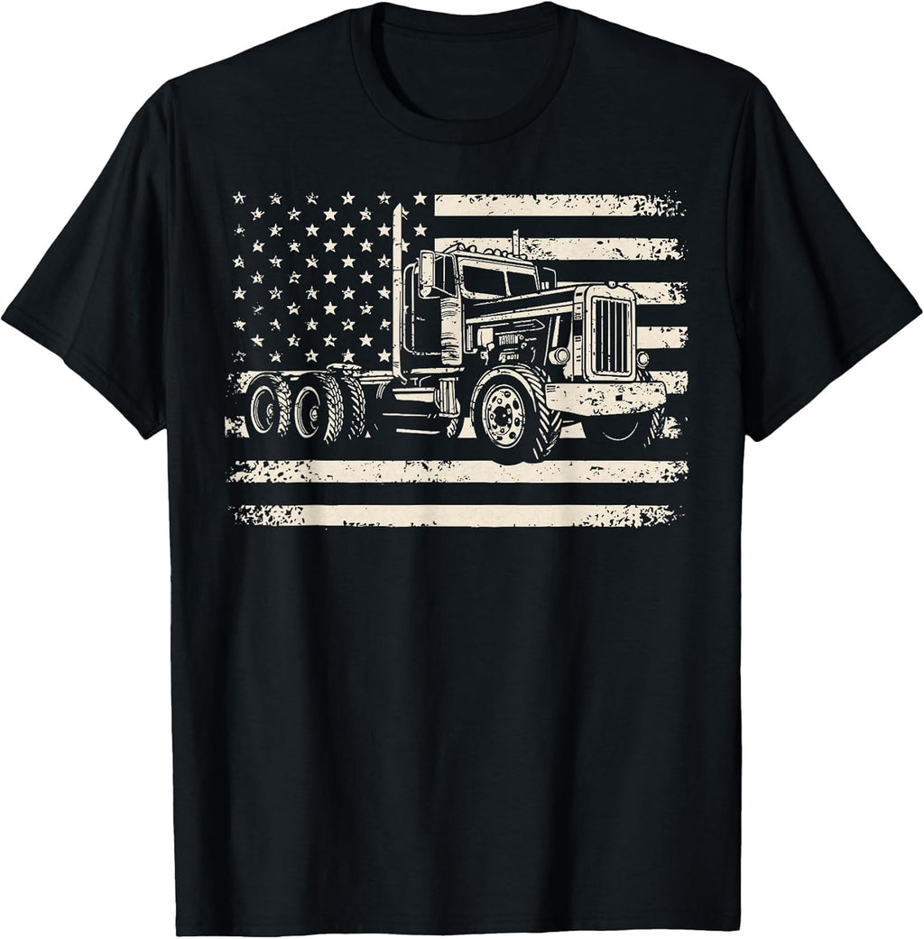 Vintage Truck Driver American Flag US Flag Men Tee