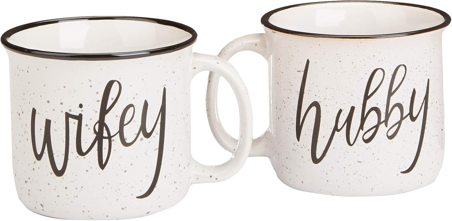 Farmhouse Hubby and Wifey Funny Campfire Couples Coffee Mug Set | 14oz Ceramic Mugs | Perfect for Husband and Wife