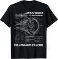 Millennium Falcon Grey Schematics Graphic T-Shirt T-Shirt
