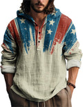 Novelty Hippie Light Weight Hoodie for Men Long Sleeve Hooded Shirt Casual Quarter Button Tops for Spring Fall