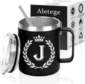 Personalized Mugs for Men, Letter J Insulated Coffee Mug with Lid and Handle, Letter J Gift Coffee Mugs for Men, Best Friend, Brother, Dad, Boyfriend, Grandpa, Grandfather, Husband 12OZ Black