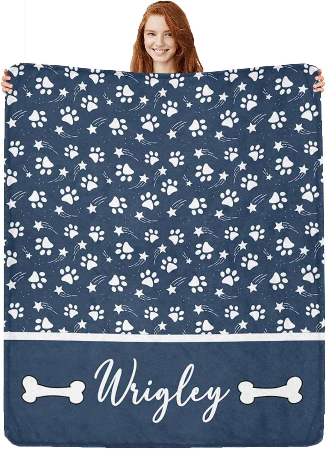 Artsadd Personalized Paw Print Dog Blanket with Pets Name, Custom Name Blanket for Small Dogs, Flannel Puppy Blanket, Memorial Gifts for Loss of Dog, Pet Loss Sympathy Remembrance Gifts