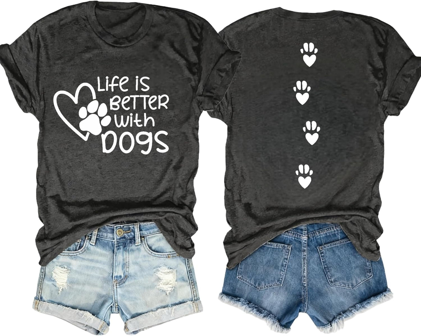 Dog Mom Shirt for Women Dogs Shirt Life is Better with Dogs T-Shirt Dog Paw Print Tee Funny Pet Lover Animal Gift Tops