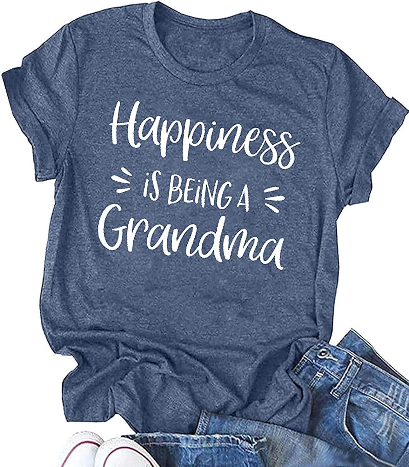 Grandma Shirts for Women Happiness is Being a Grandma Letter Printed Tshirt Grandmother Casual Short Sleeve Tee Tops