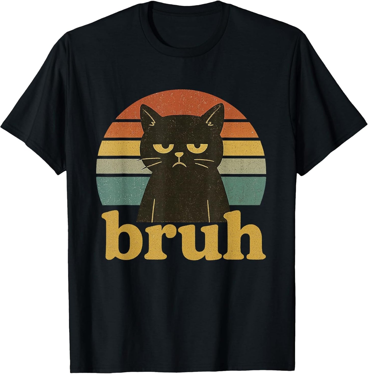 Bruh Cat Funny Sarcastic Meme Retro Kitten Humor Boys Girls T-Shirt