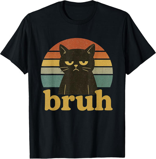 Bruh Cat Funny Sarcastic Meme Retro Kitten Humor Boys Girls T-Shirt