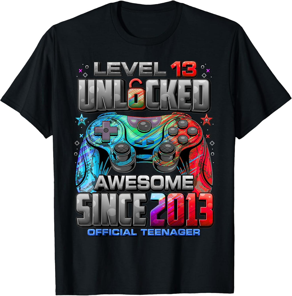 Level 13 Unlocked Awesome Since 2013 13th Birthday Gaming T-Shirt