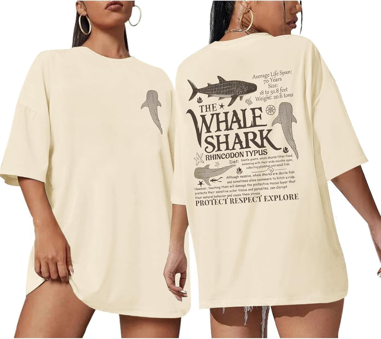 Cute Whale Shark Shirts for Women Oversized Kawaii Ocean Animal Shirt Aesthetic Preppy Graphic Tshirts Casual Tops
