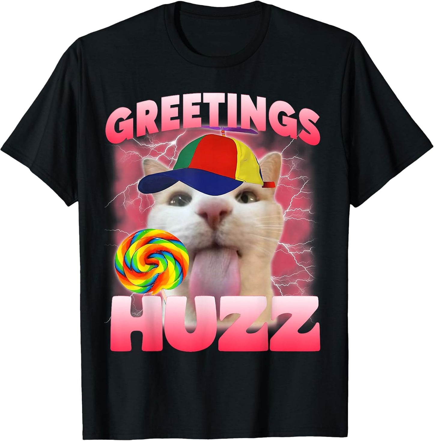 Cat Meme Greetings Huzz Funny Silly Cat Lover for Women Mom T-Shirt