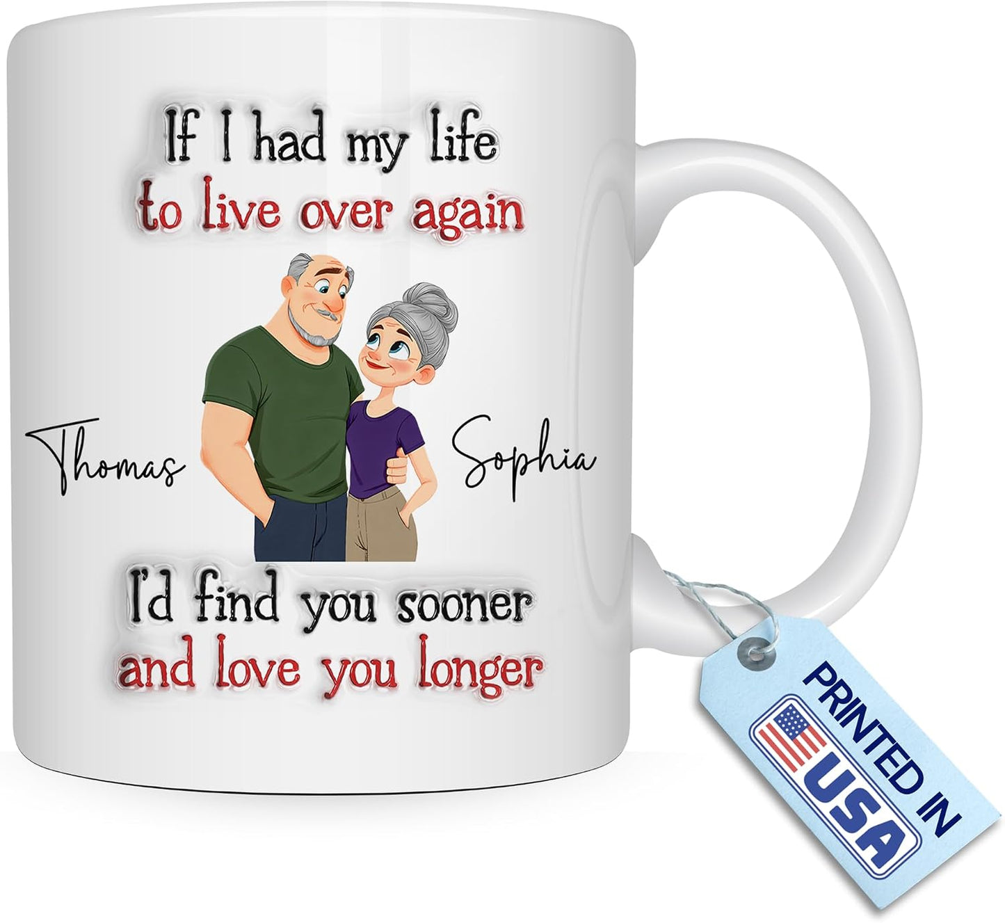 Wrappiness Personalized Mug for Wife - If I Had My Life To Live Over Again, Valentine Mugs Gift for Her, Love You Longer Cup for Wife from Husband, Sentimental Anniversary Wedding Gifts for Couple