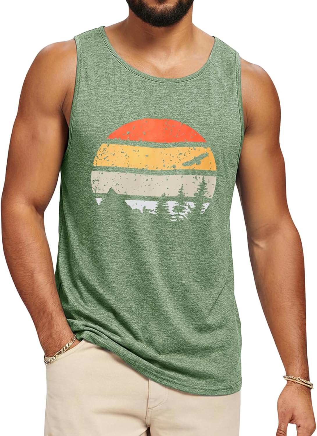 Mens Sleeveless Tank Tops Workout Muscle Gym Athletic T-Shirts Vintage Graphic Printed Hawaiian Summer Beach Tops