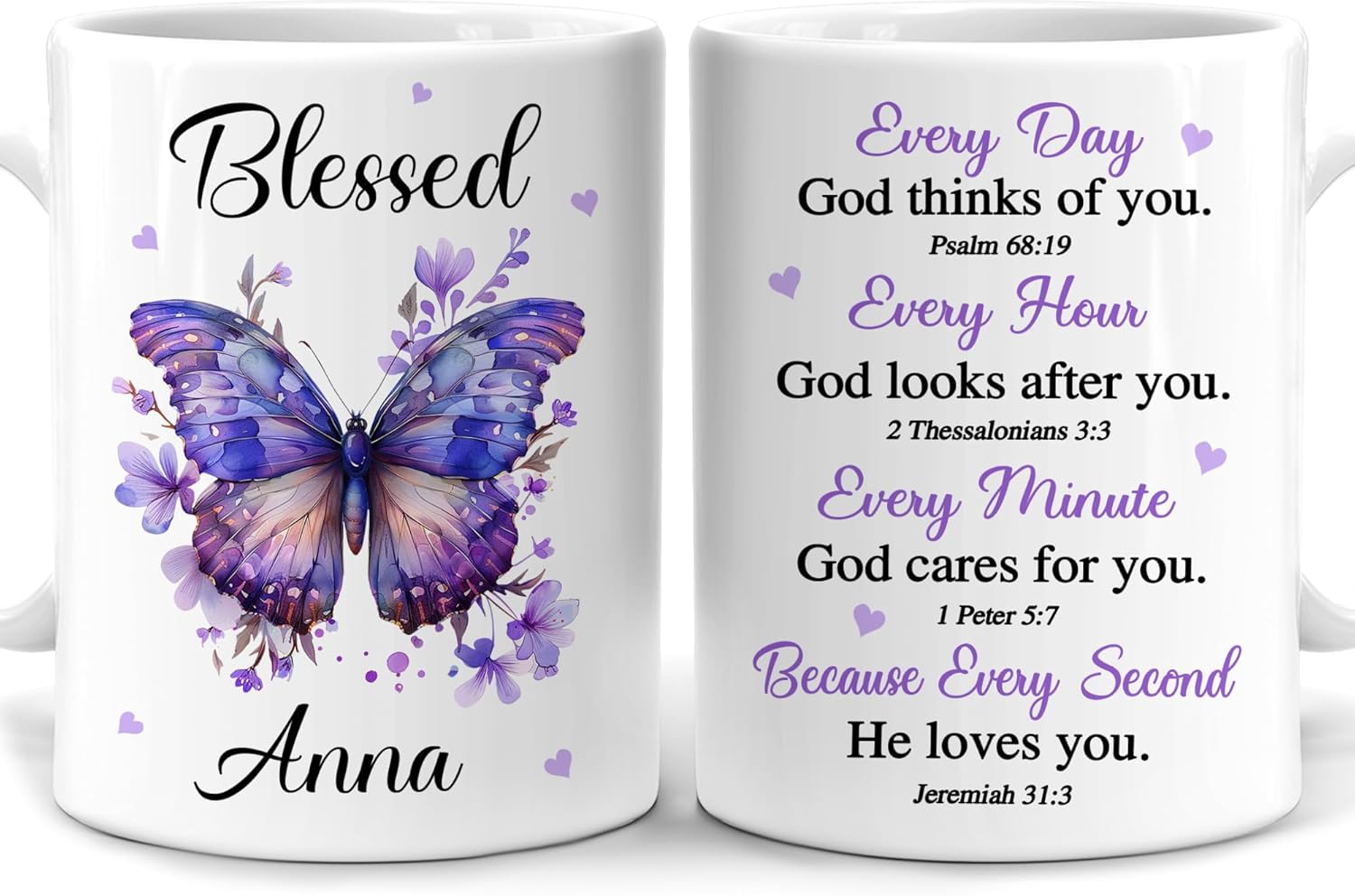 Hyturtle Personalized Inspirational Butterfly Christian Mug - Christian Gifts For Women - Religious Gifts For Birthday - Bible Verse Present - Custom Name Coffee Cup Ceramic Mug 11 Oz 15 Oz