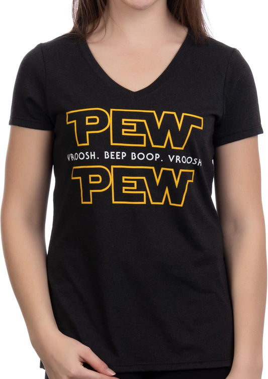 Pew Pew Wars | Funny Sci-fi Space Star Noises for Geek Girl Women T-Shirt Top