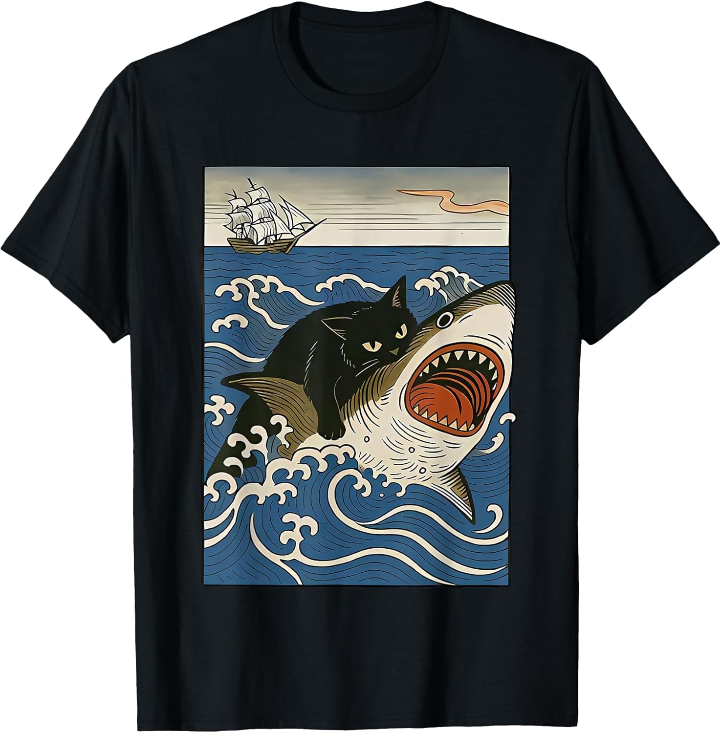 cat hunting shark shirt