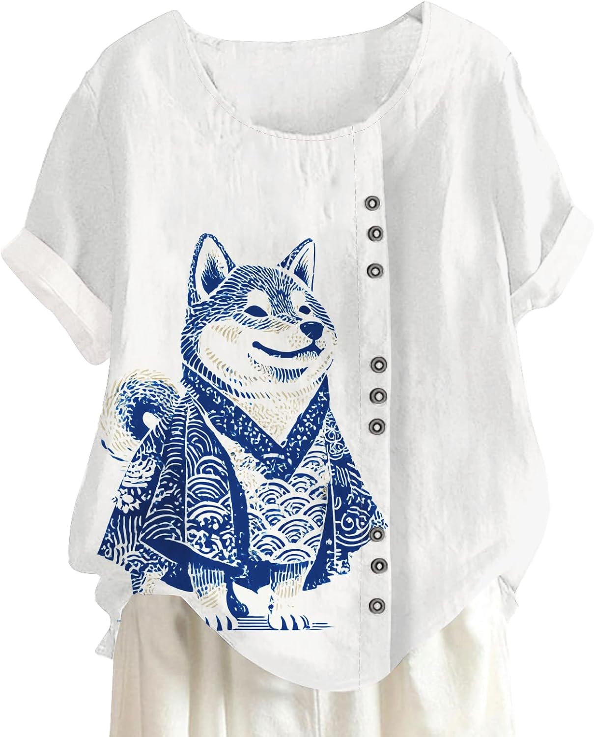 Women's Funny Animal Printed T-Shirts Wildflower Graphic Loose Fit Tee Crewneck Button Trendy Classic Shirts