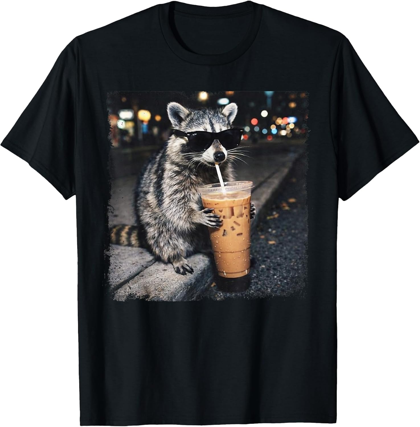 Funny Raccoon Drinking Iced Coffee Funny Animal Meme Raccoon T-Shirt
