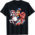 Cat Riding Unicorn USA Flag Patriotic 4th of July T-Shirt