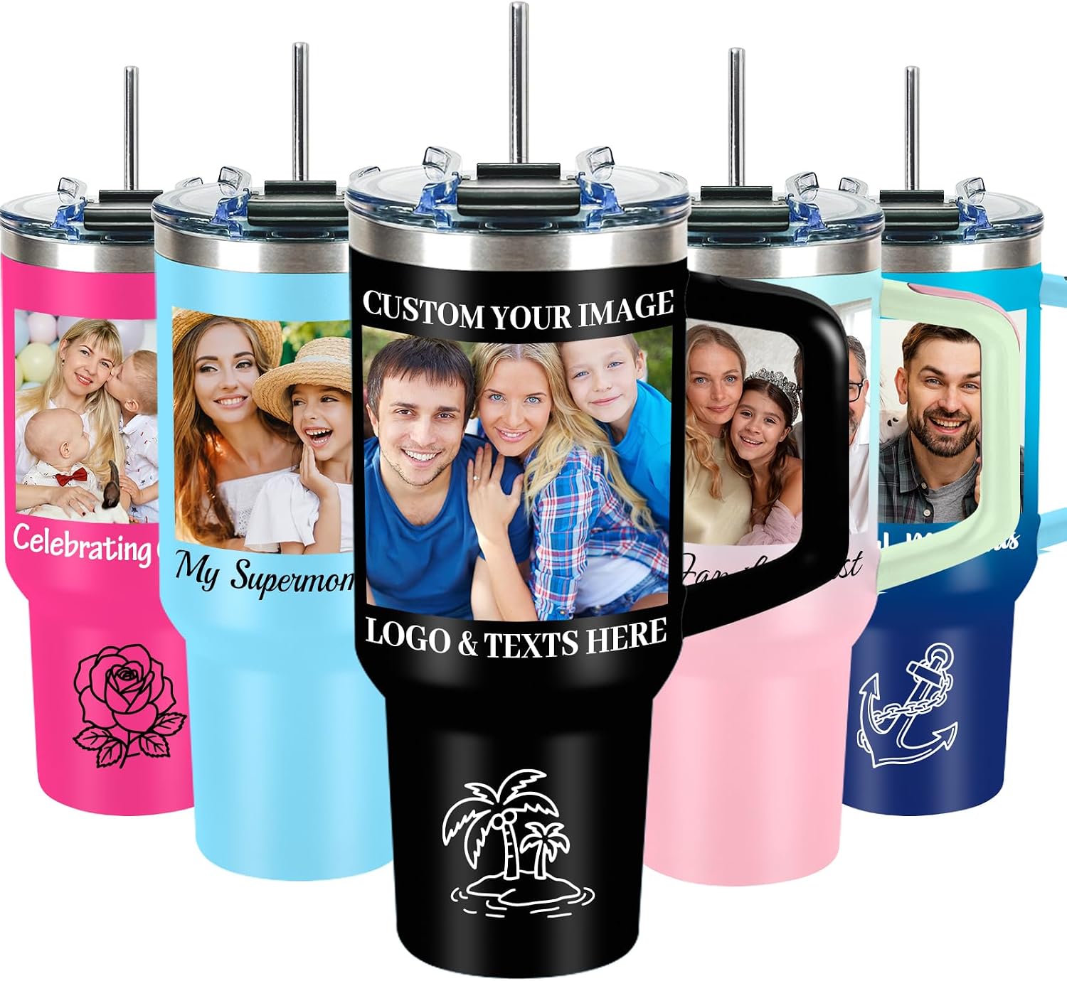Personalized 40oz Tumbler with Picture Text Name, Employee Appreciation Gifts, Personalized Birthday Gifts for Men Women, Custom Water Bottle Travel Coffee Mug, Anniversary Valentine Gifts