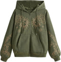 Women's Zip Up Graphic Hoodies Sweatshirt Drawstring Sun Print Drop Shoulder Long Sleeve Jacket