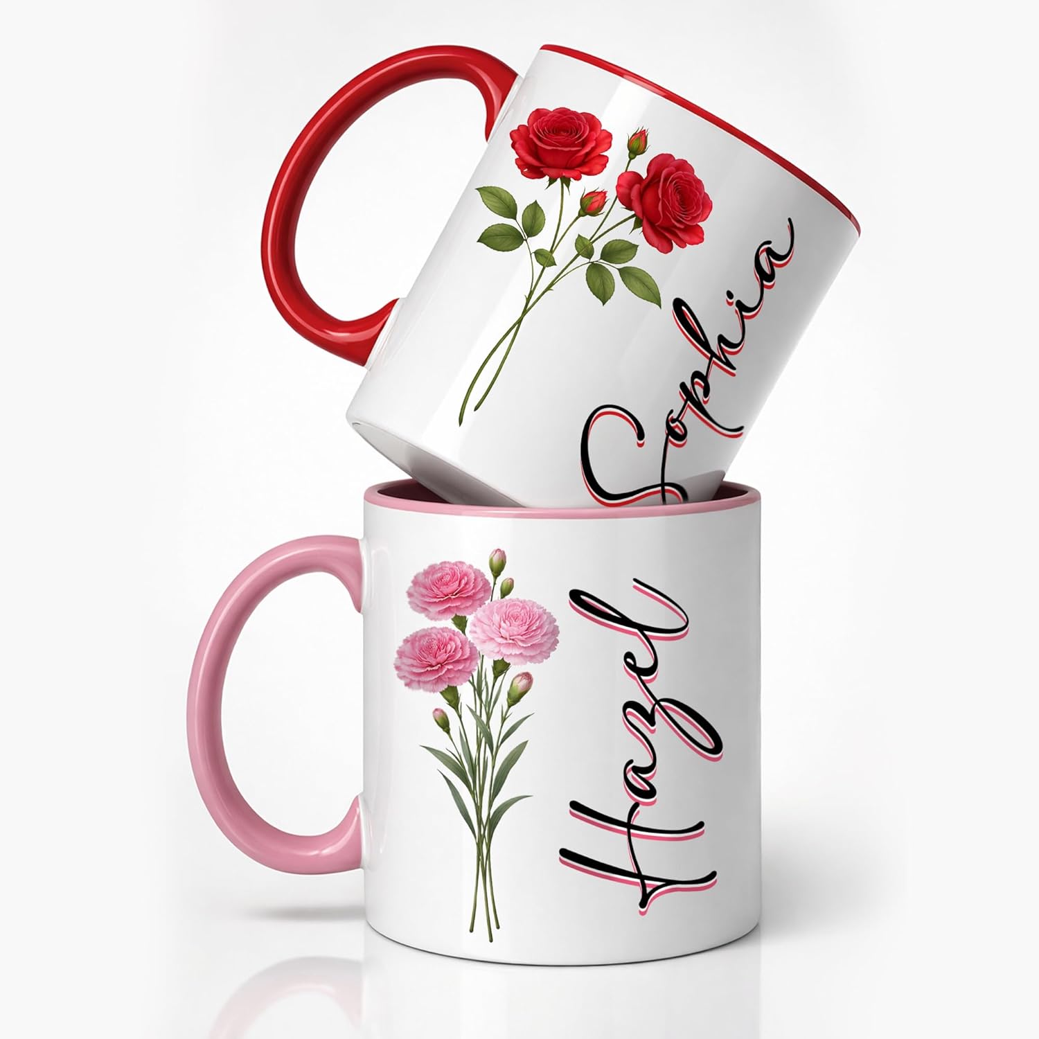 Personalized Birth Flower Name Coffee Mug, Custom Ceramic Cup 11oz 15oz, Floral Gift for Women Mom Grandma Sister Friend, Custom Tea or Coffee Cup With Name Birthday Keepsake, Taza Personalizada Mujer