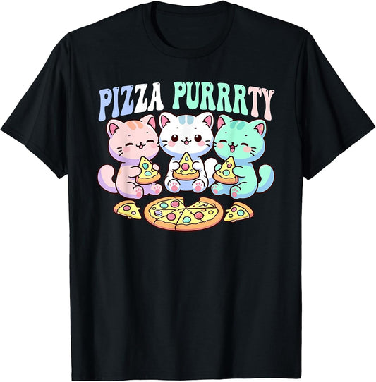 Funny pastel cat eating pizza cute kawaii party
