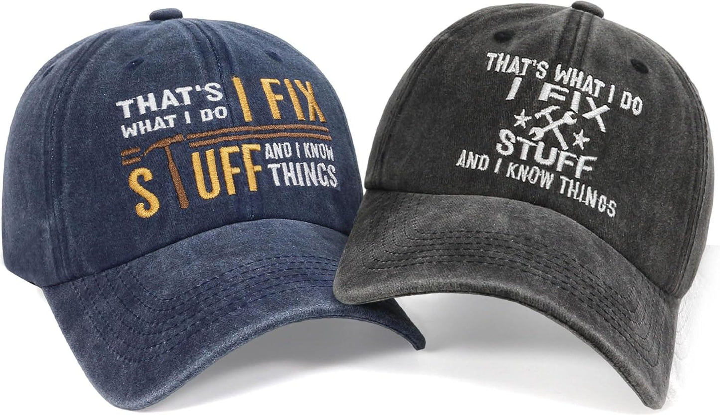 Black & Navy 2-Pack Cotton Embroidered I Fix Stuff Hat – Adjustable Baseball Cap, Funny Ideas for Birthday Gifts for Men