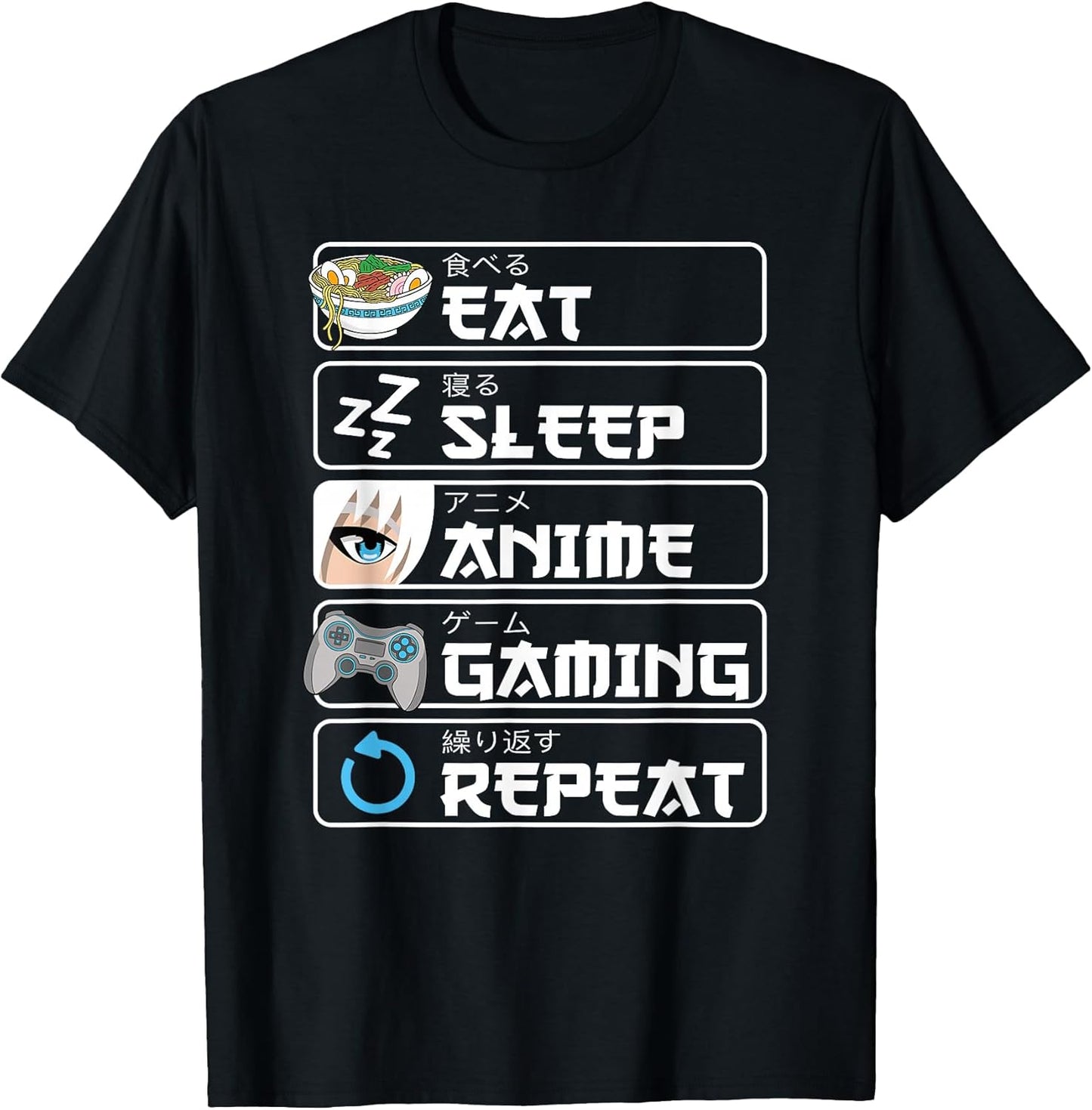 Eat Sleep Anime Gaming Repeat Manga Otaku Men Boys T-Shirt