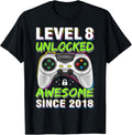 Level 8 Unlocked Awesome Since 2018 8th Birthday Gaming Boys T-Shirt