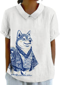 Funny Animal Printed T-Shirts for Women Boho Flower Graphic Lantern Sleeve Tee Collared Neck Trendy Classic Shirts