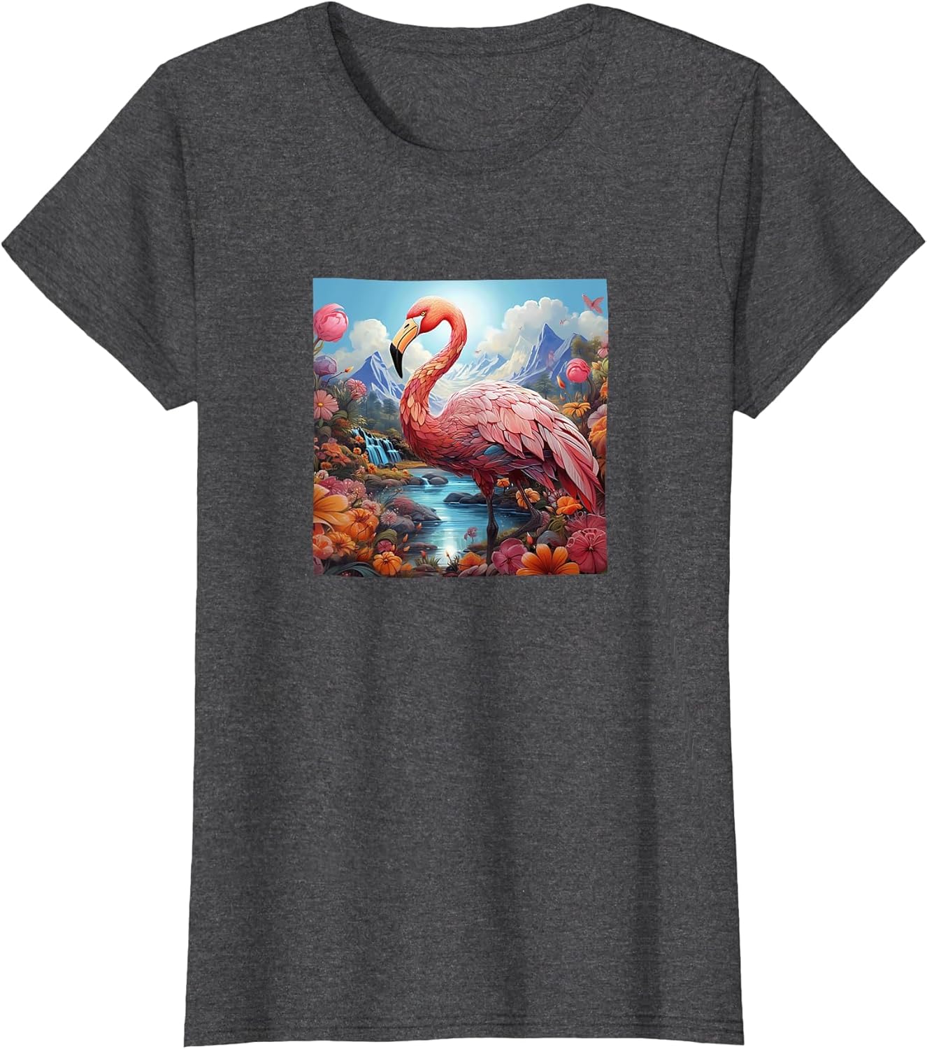 Flamingo Colorful River Mountains Flowers Merch
