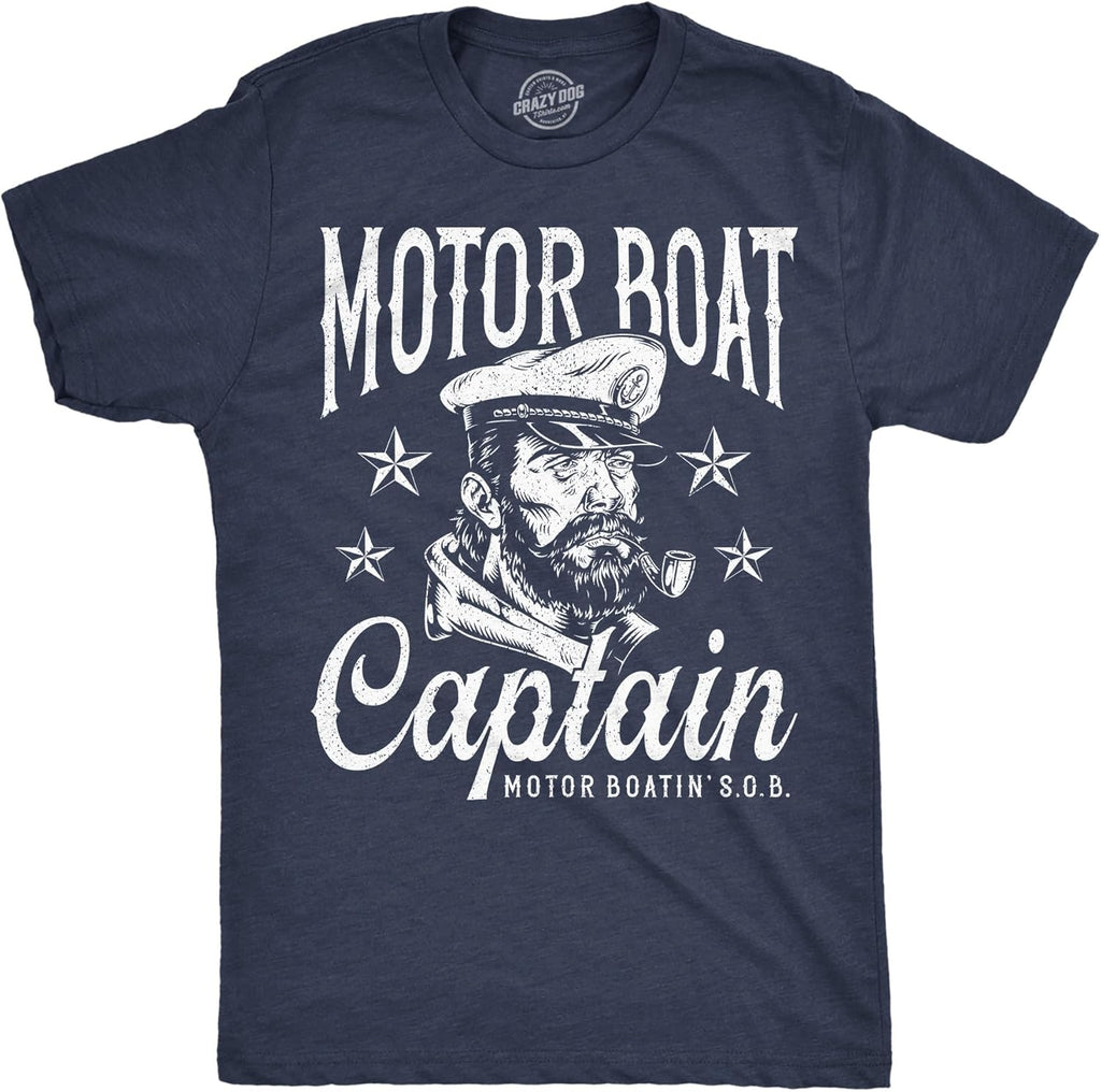 Mens Funny T Shirts Motor Boat Captain Sarcastic Sailor Graphic Novelty Tee for Men