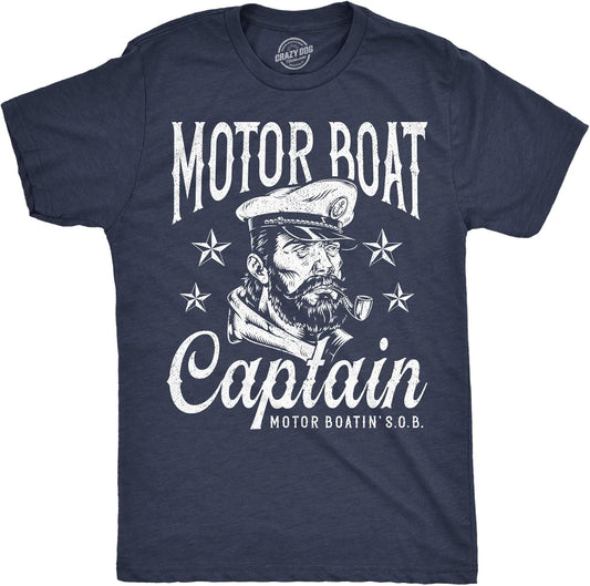 Mens Funny T Shirts Motor Boat Captain Sarcastic Sailor Graphic Novelty Tee for Men