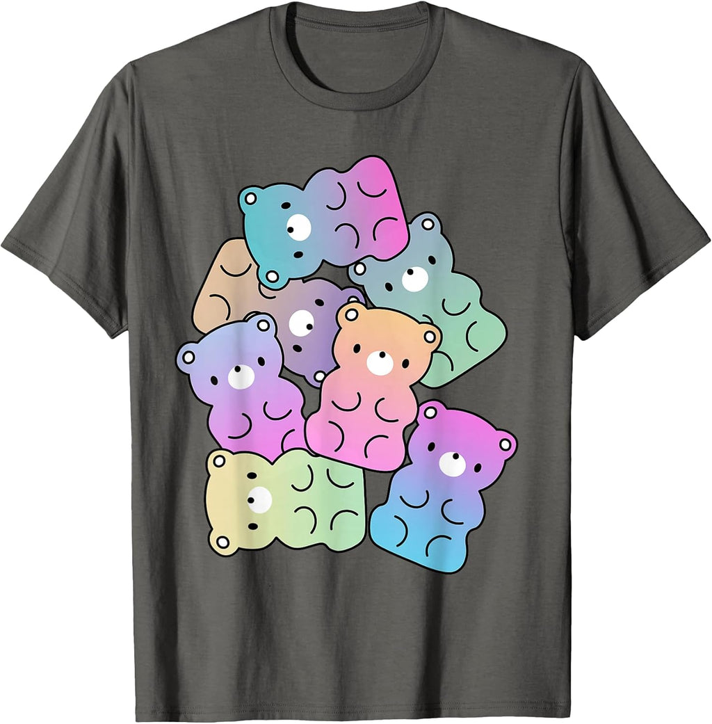 Rainbow Gummy Bear Design Kawaii Aesthetic Teens T-Shirt Small