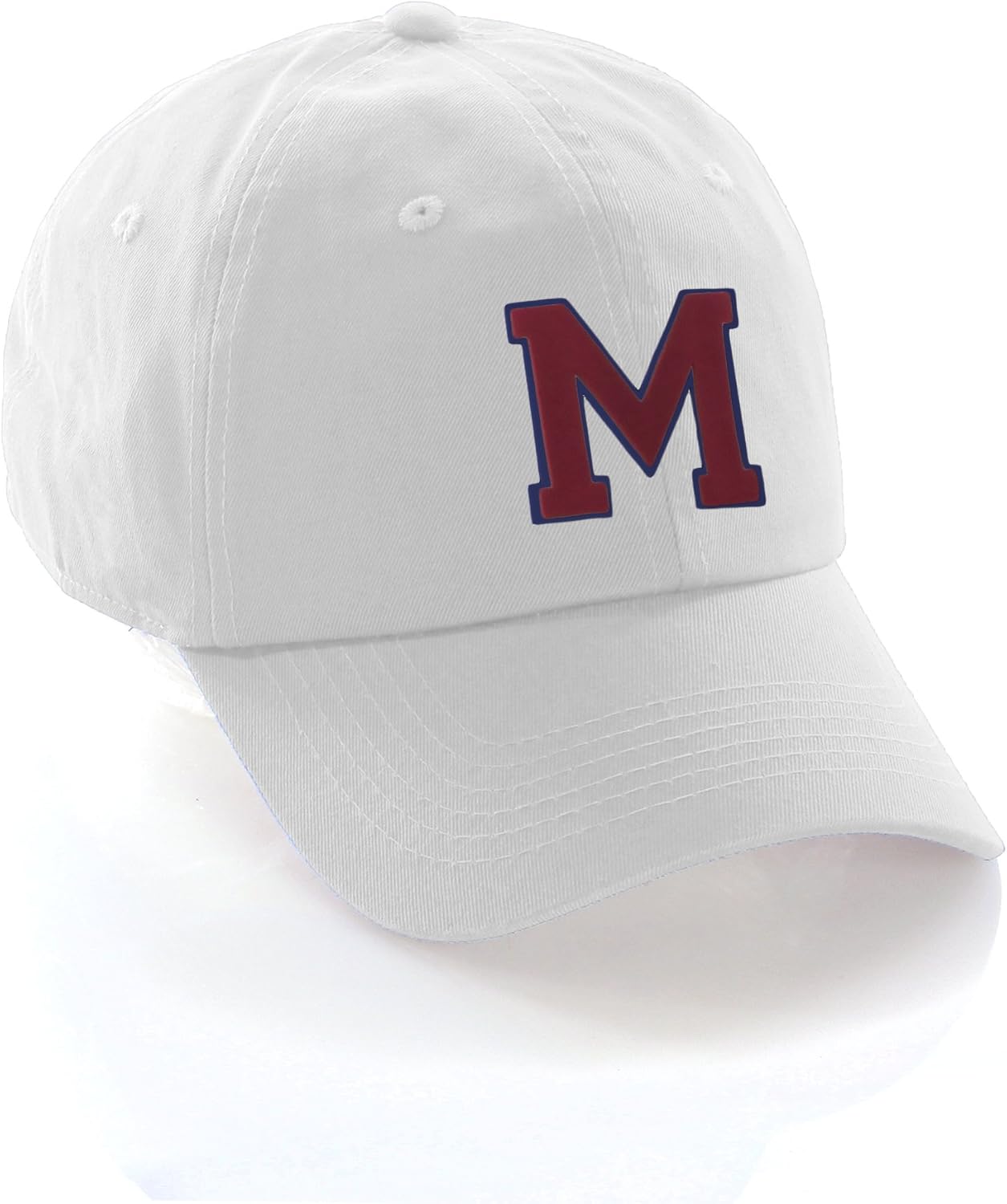 Customized Letter Intial Baseball Hat A to Z Team Colors, White Cap Blue Red