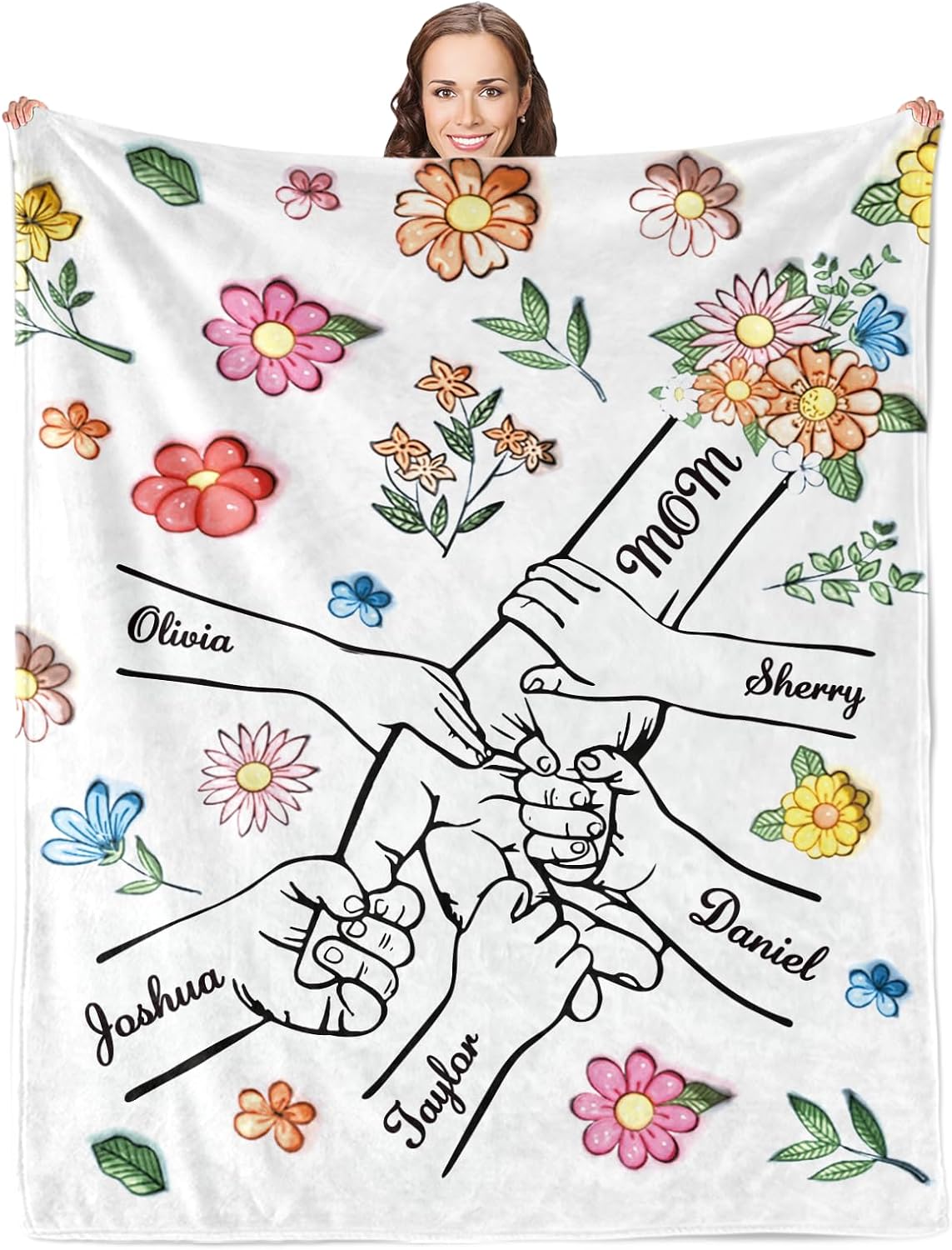 XINLING Custom Mothers Day Blankets Gifts for Mom,Personalized Blanket with Kids Names,Customized Flannel Throws Blankets Birthday Gifts for Grandma Mother Wife (5 Names)