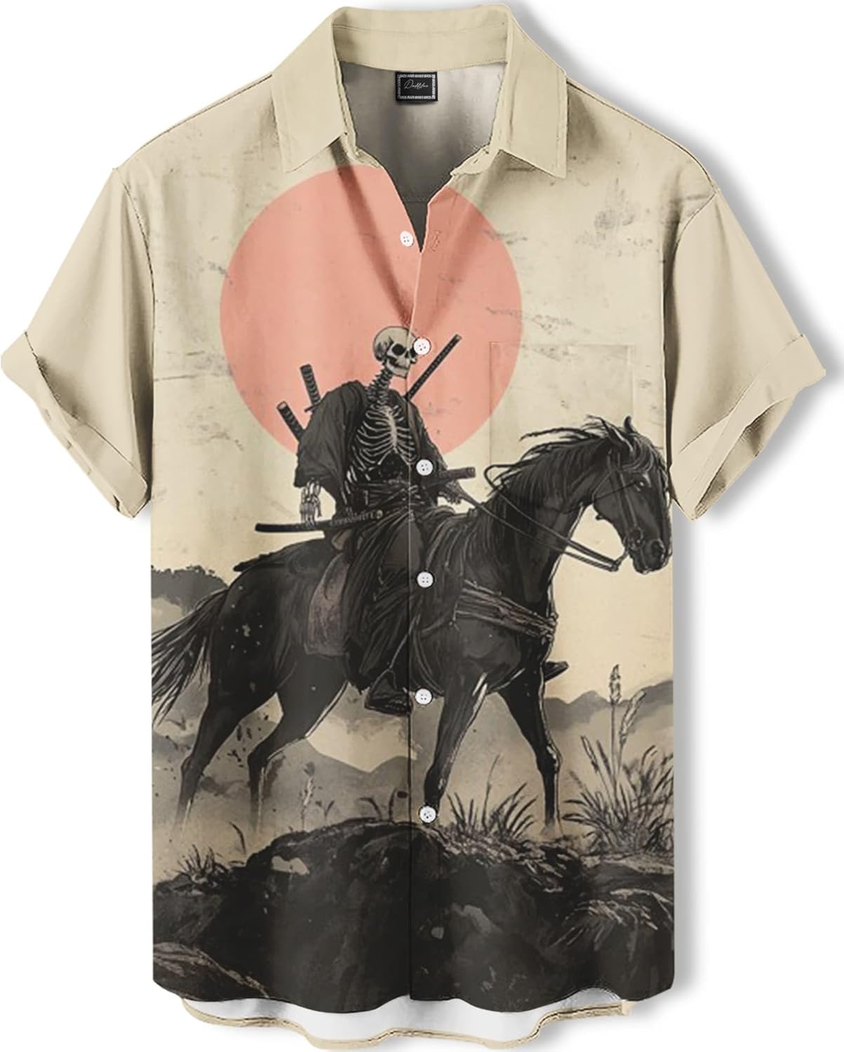 Men's Funny Skull Print Hawaiian Shirt, Funny Graphic Short Sleeve Button Down Tropical Beach Vacation Shirt